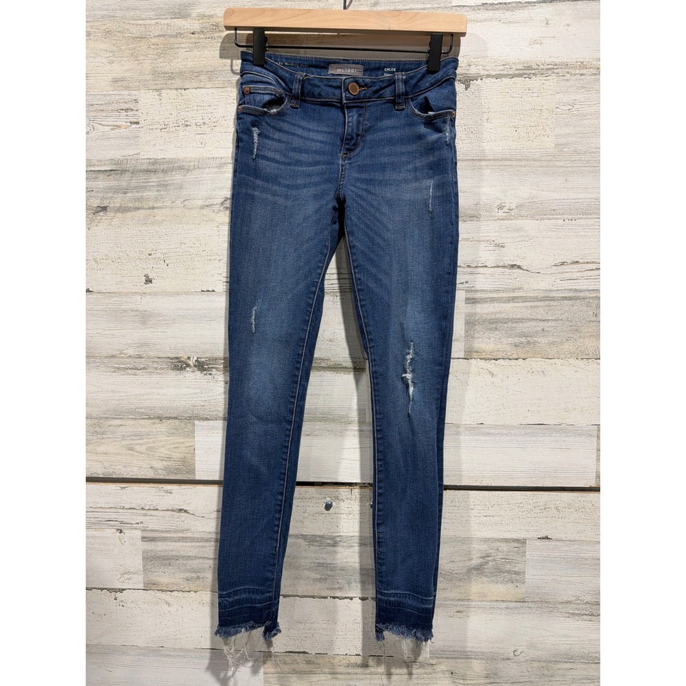 DL1961 Chloe Skinny Jeans Girls 12 Blue Distressed Raw Hem Denim EUC